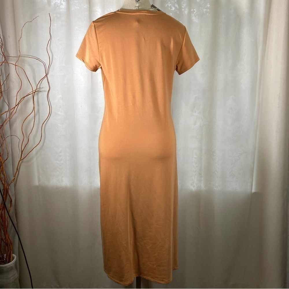 NWT Garnet Hill tencel mustard yellow ruched front midi dress - Picture 4 of 9